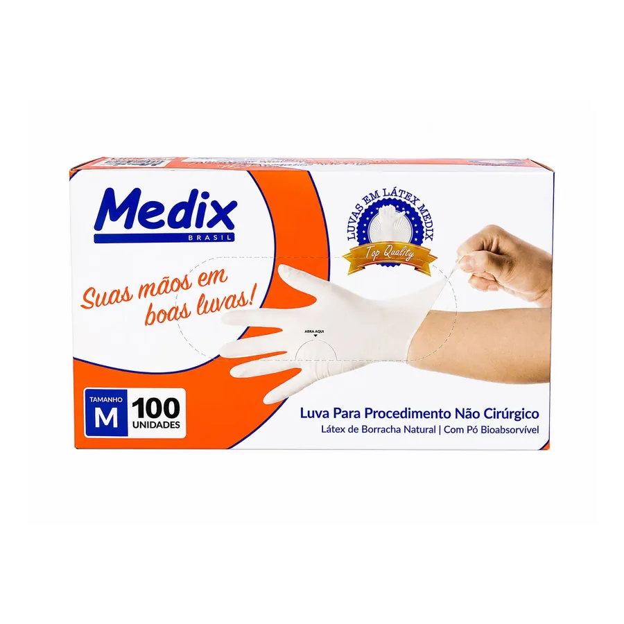 Luva De Latex Branca — M · Branco · 100 unidades