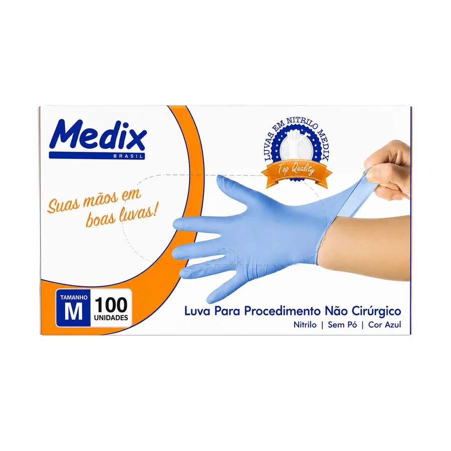 Luva Nitrilica Azul — M · 100 unidades