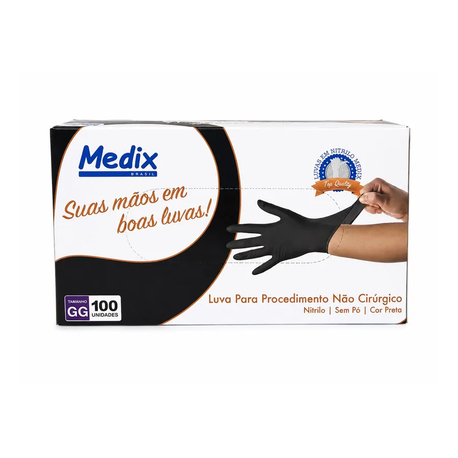 Luva Nitrilica Preta — GG · Preto · 100 unidades