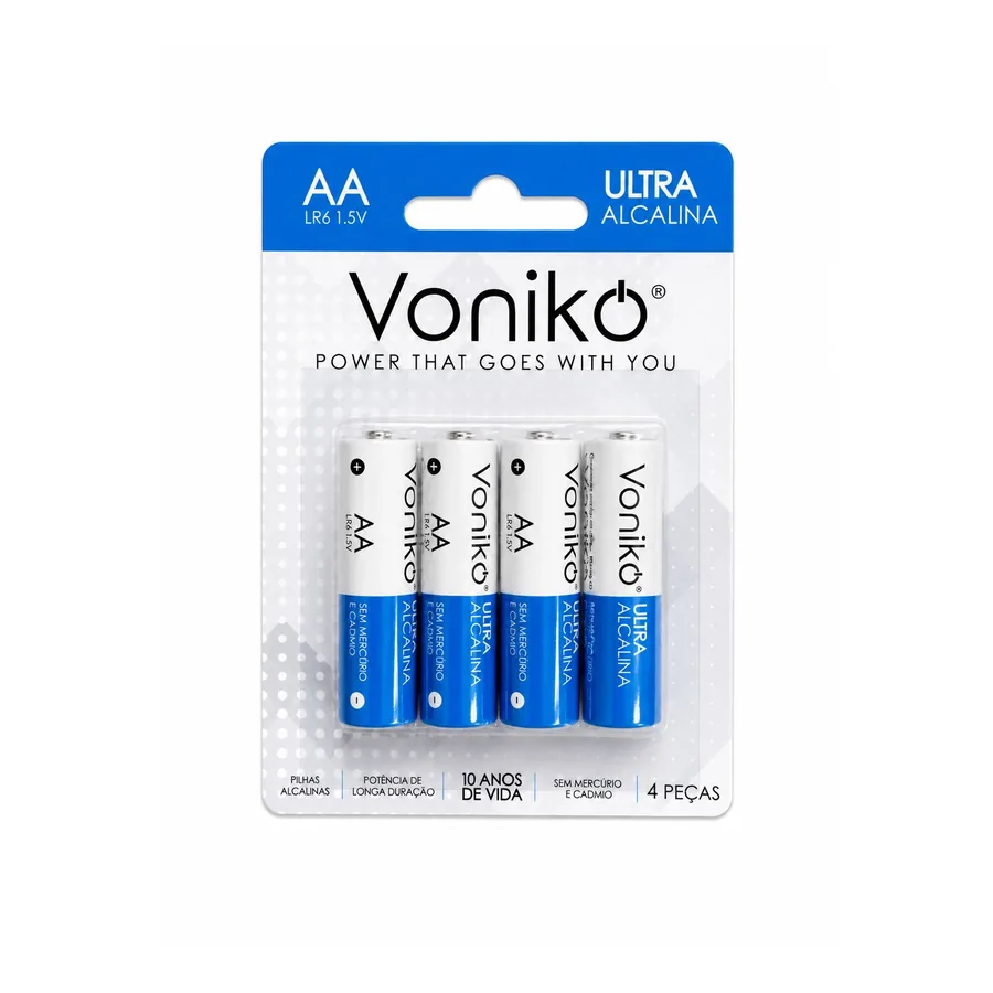 Pilha Alcalina Aa — AA (LR6) · Cartela com 4 unidades · 1,5 V