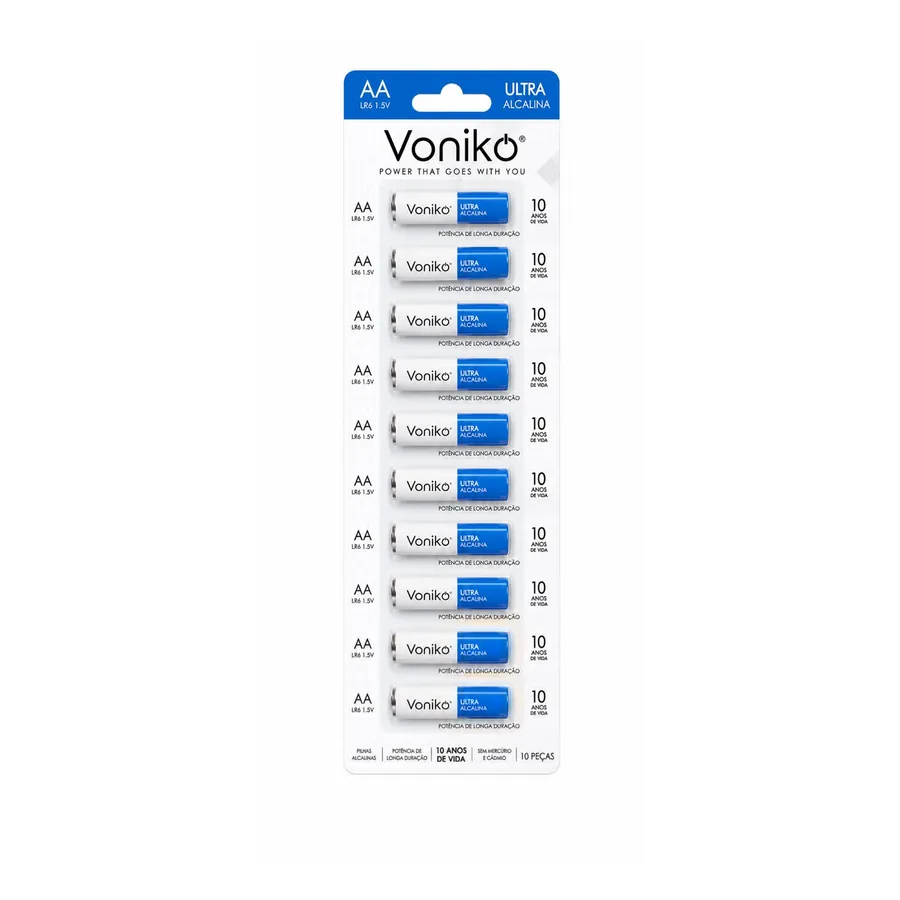 Pilha Alcalina Aa — AA (LR6) · Cartela com 10 unidades (10B) · 1,5 V