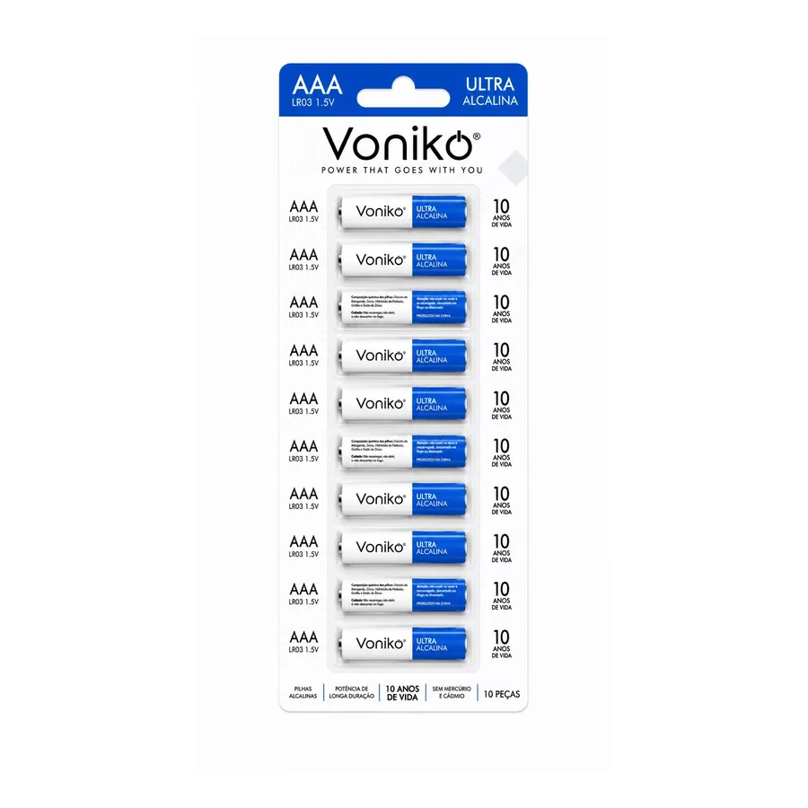 Pilha Alcalina Aaa — AAA (LR03) · Cartela com 10 unidades (10B) · 1,5 V
