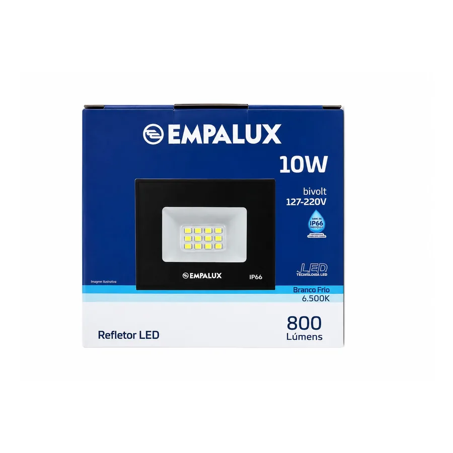 Refletor LED IP66 — 10 W · 6500K · 127–220 V (bivolt)