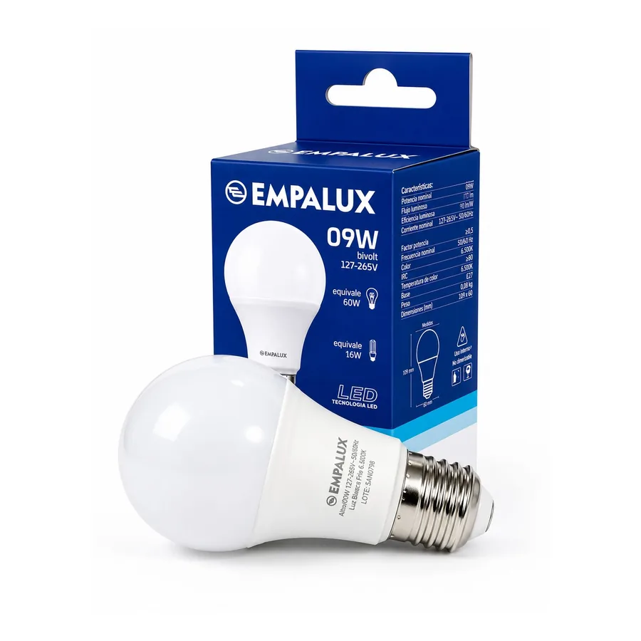 Lâmpada LED Bulbo — 9 W · 6500K · Bivolt (127–220 V)