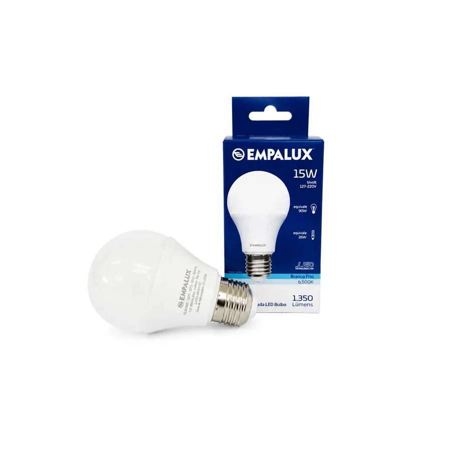 Lâmpada LED Bulbo — 15 W · 6500K · Bivolt (127–220 V)