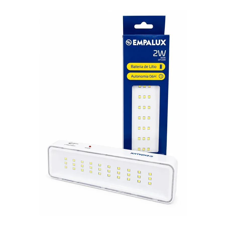 Luminária De Emergência — 2 W · 6.400 K (luz branca fria) · Bivolt (127–220 V)