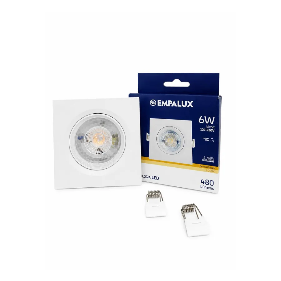 Spot LED Quadrado — 6 W · Branco · Embutir