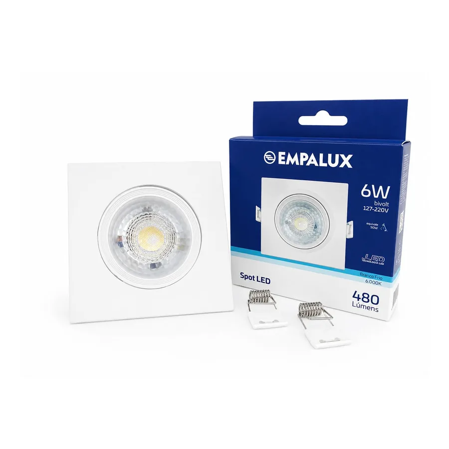 Spot LED Quadrado — 6 W · Branco · Embutir