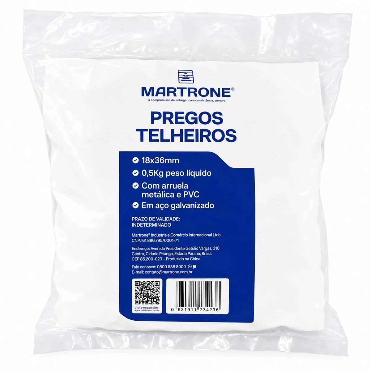 Prego Telheiro de Aço Galvanizado 18 x 36 mm com Arruela e Vedação EPDM