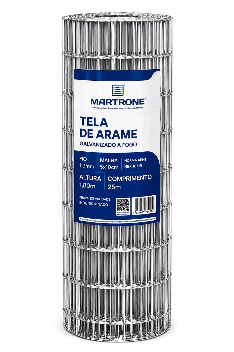 Tela Metálica Soldada Galvanizada 1,80 x 25 m — Malha 50 x 100 mm — Fio 1,90 mm