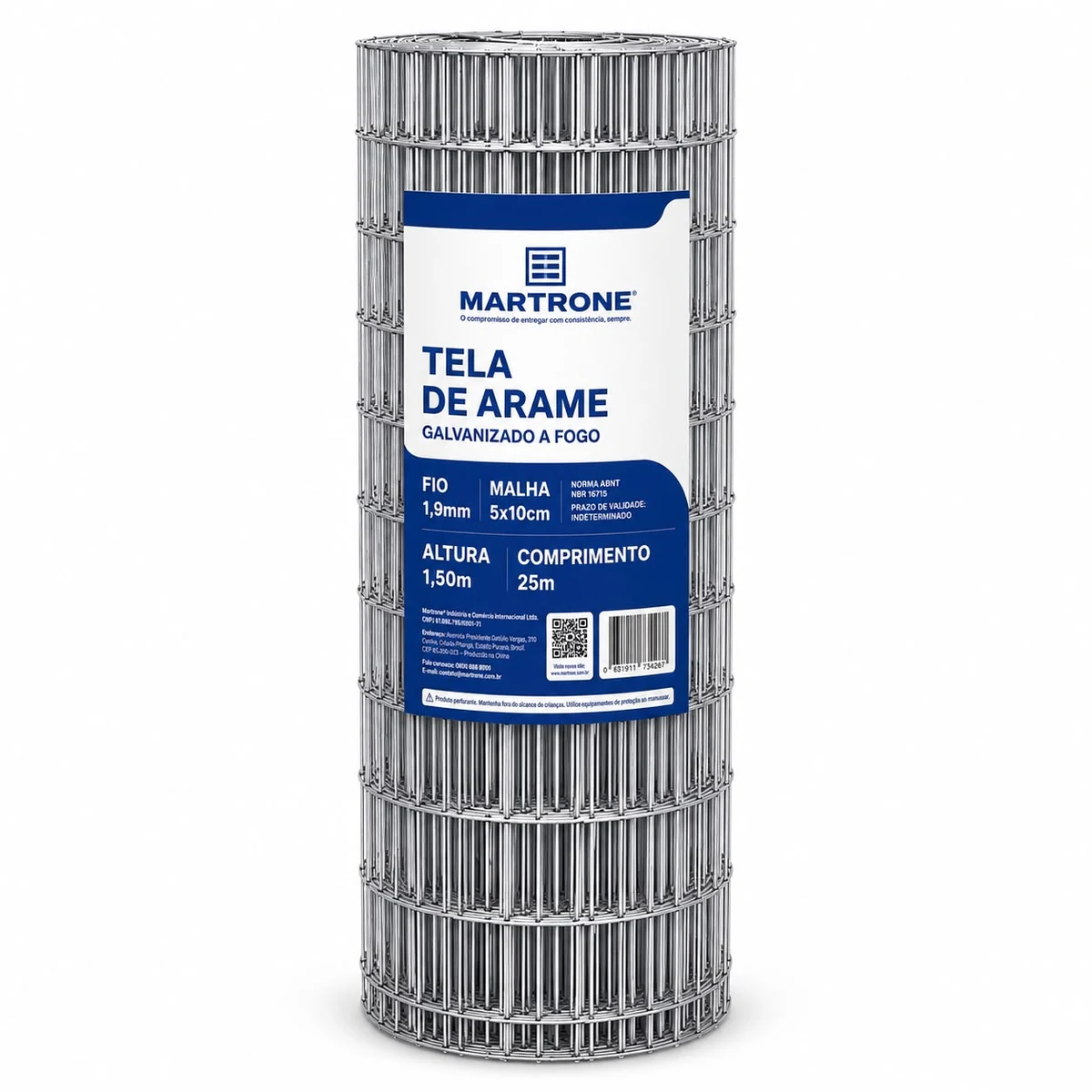 Tela Metálica Soldada Galvanizada 1,50 x 25 m — Malha 50 x 100 mm — Fio 1,90 mm