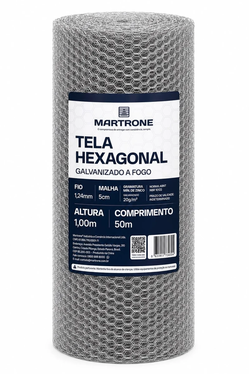 Tela Galinheiro Hexagonal Galvanizada 1,00 x 50 m — Abertura 50 mm — Fio 1,24 mm