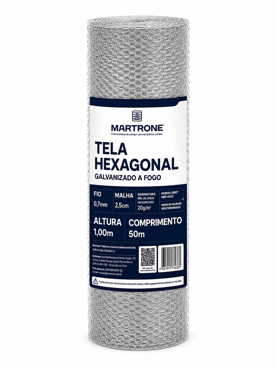 Tela para Aves Hexagonal Galvanizada 1,00 x 50 m — Abertura 25 mm — Fio 0,71 mm