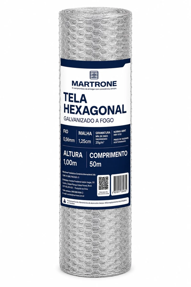 Tela para Viveiro Hexagonal Galvanizada 1,00 x 50 m — Abertura 12,5 mm — Fio 0,56 mm
