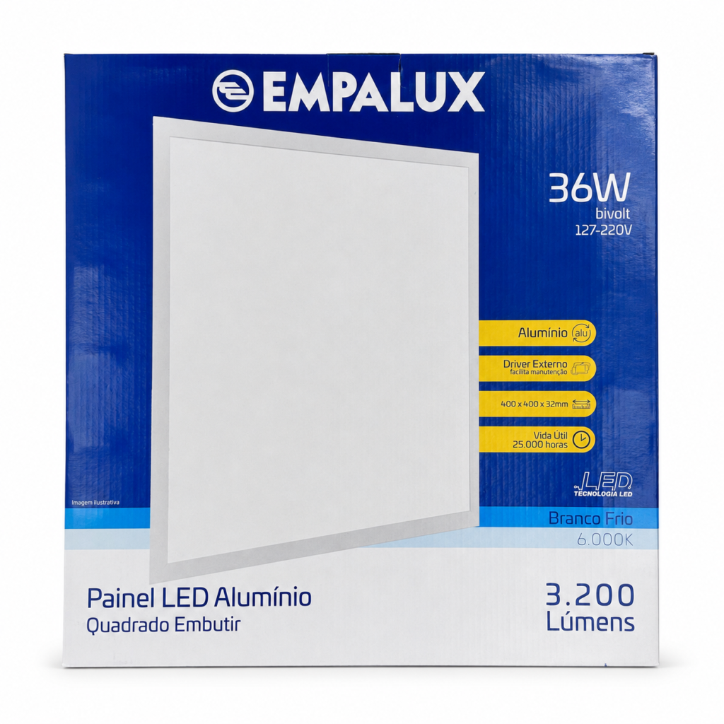 Painel LED Quadrado De Embutir Empalux 6000K — 36 W 40 CM · 127/220 V (bivolt)